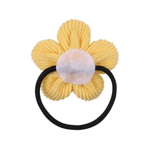 Cute sunflower hair tie with yellow corduroy petals and black high elastic band for girls