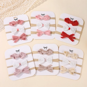 Set of 18 baby nylon headbands with cute bows and lace for infants in assorted colors