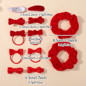 Ensemble d'accessoires cheveux rouges avec nœuds en velours et élastiques pour filles