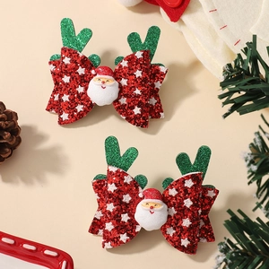 Christmas Glitter Bow Hair Clips Reindeer Antler Santa Claus Tree Pattern Festive Hairpins For Kids Girls Party Accessories