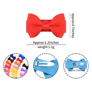 Mini candy-colored bow hair clip set for kids with ribbed fabric and metal duckbill clips