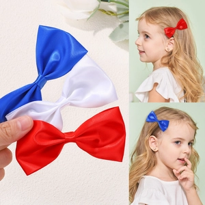 Lot de 3 barrettes à nœuds en satin pour filles, couleurs rouge, blanc et bleu
