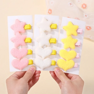 Set di fermagli per capelli in peluche a stella e cuore in rosa, bianco e giallo