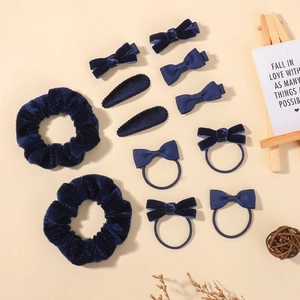 Détails du set d'accessoires de cheveux avec nœuds en velours bleu marine pour filles