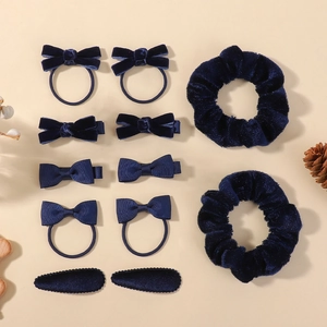 Set de 10 accessoires cheveux bleu marine en velours avec nœuds et chouchous