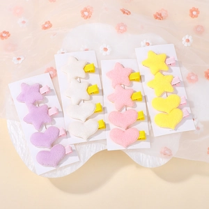 Set di fermagli per capelli in peluche a forma di stella e cuore in colori pastello tenui
