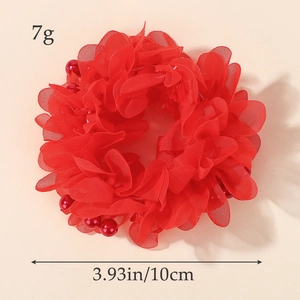 Großer roter Chiffon-Blumen-Haargummi mit roten Perlen für Mädchen Haarschmuck