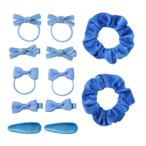 Set de 10 accessoires cheveux bleus en velours et ruban avec nœuds pour petites filles