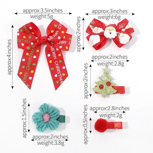 Christmas hair clips set including bow, Santa and tree with size specifications
