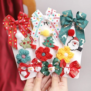 Christmas Hair Accessories For Girls Kids Glitter Bow Knitted Flower Santa Reindeer Festive Holiday Party Hairclips