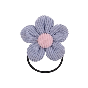 Cute linen sunflower hair tie for girls featuring purple corduroy petals and pink center