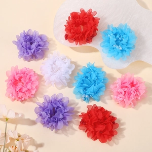 Set aus Chiffon-Blumen-Haargummis mit Perlenakzenten für Mädchen in vielen Farben
