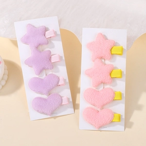 Set di 4 Fermagli per Capelli in Peluche a Stella e Cuore per Bambini Carini Avvolti in Nastro di Tessuto Accessori per Capelli