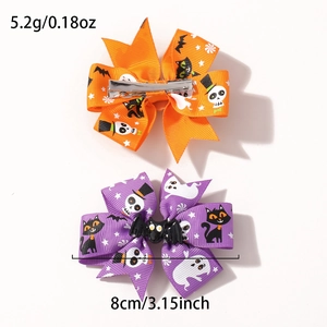 Barrettes à nœud Halloween chauve-souris et fantôme en orange et violet pour fête décor