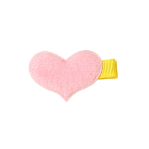 Fermaglio per capelli a cuore rosa peluche per bambine con base a becco in nastro giallo