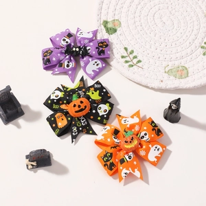 Lot de barrettes d'Halloween avec nœuds et motifs chauve-souris et citrouille en résine