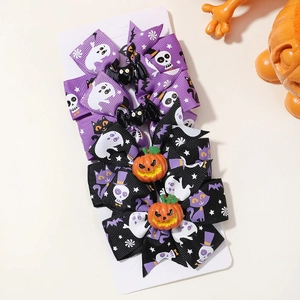 Lot de barrettes d'Halloween chauve-souris et fantôme avec nœuds en résine pour coiffure