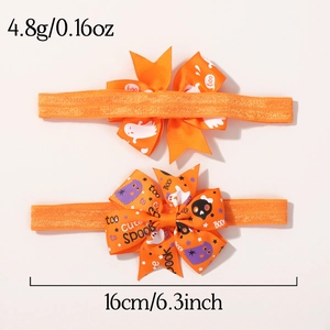 Set of two Halloween baby headbands with orange ghost and pumpkin ribbon bows