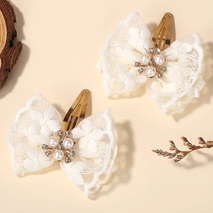 Kinderen Kant Strik Haarspeldjes Set Zoete Kunstparelimitatie Strass Bloem Haarpinnen Voor Meisjes Haar Accessoires