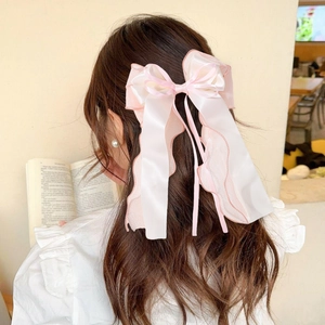 Kids Girls Sweet Satin Organza Double Layer Bow Hair Clip With Long Streamer Elegant Princess Large Hair Accessory Gift