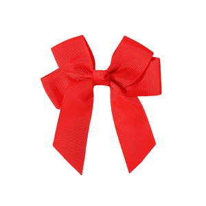 Handmade red grosgrain ribbon bow hair clip with double layer dovetail streamers