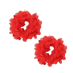 Set aus zwei großen roten Chiffon-Haargummis mit feinen Netzblütenblättern und Perlen