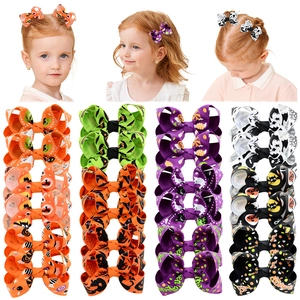 Halloween Kids Bow Hair Clips Polyester Ribbon Pumpkin Ghost Printed Hairpins For Girls Toddlers Holiday Hair Accessories