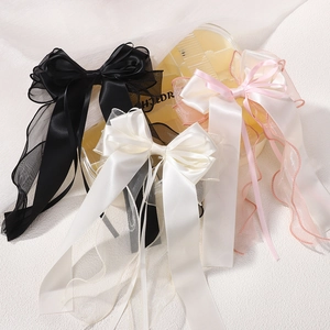 Elegant chiffon bow hair clips set with long ribbons in black, white and pink colors