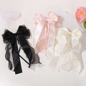 Elegant chiffon ribbon bow hair clips in black, pale pink and cream for girls