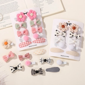 Set di fermagli per capelli per bambini con fiori di stoffa e fiocchi a pois colorati