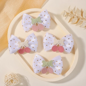 Lot de Barrettes Cheveux Nœud en Maille Pois Dorés Broderie Cerise Barrettes en Satin pour Petites Filles Accessoires Enfants