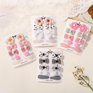Set di 10 graziose mollette a fiocco in tessuto per bambini con fiori in pizzo e pois