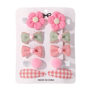 Set di 10 graziose mollette per capelli per bambini con fiori in tessuto e fiocchi