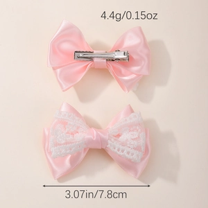 Set di fermagli per capelli con fiocco in pizzo rosa per bambine con vista fronte e retro