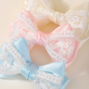 Set di fermagli per capelli con fiocchi in pizzo crema rosa e blu stile lolita