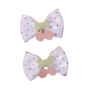 Paire de pinces à cheveux cerise avec pois dorés et broderie pour filles et femmes