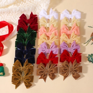 Barrettes à Cheveux Nœud Floqué Faites à la Main pour Filles Princesse Texture Velours Mignon Accessoires de Cheveux Festifs Couleur Unie
