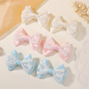 Mollette per Capelli con Fiocco in Pizzo e Nastro Stile Coreano per Ragazze Fermagli in Satin Dolce Principessa Bambini
