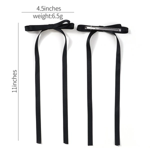 Elegant black satin ribbon bow hair clip with silver duckbill clip for women and kids