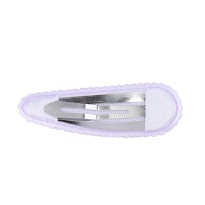 Solid lavender BB hair clip for girls with scalloped lace edge on a white background