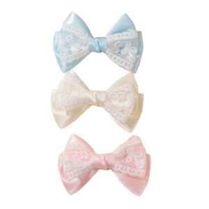Set di 3 fermagli per capelli per bambini con fiocchi in pizzo blu, bianco crema e rosa