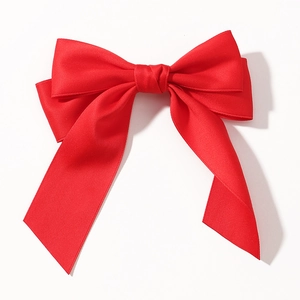 Elegante fiocco per capelli in raso rosso a doppio strato con nastri lunghi per ragazze