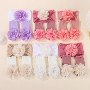 Baby Headband And Socks Set Floral Newborn Hairband Infant Hosiery Gift Set With Large Stereoscopic Petals Nylon Accessories