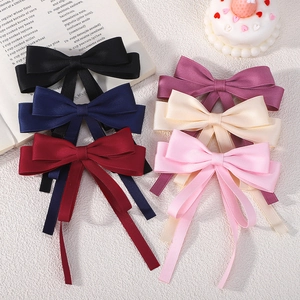 Double Layered Satin Ribbon Bow Hair Clip With Long Streamers For Kids Sweet Princess Hairpins For Girls Daily Accessories