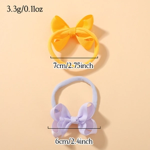 Elastic baby bow headband set in bright yellow and light purple ribbed fabric
