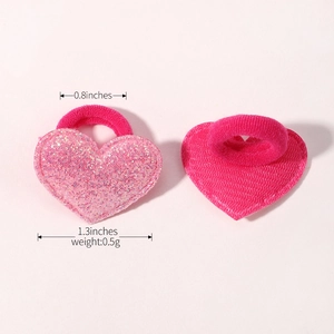 Paire d'élastiques à cheveux en forme de cœur rose vif avec paillettes et textures