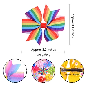 Rainbow grosgrain ribbon bow hair clips set with silver metal alligator clips for girls