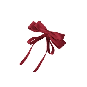 Elegant wine red double-layered satin ribbon bow hair clip for a cute princess look