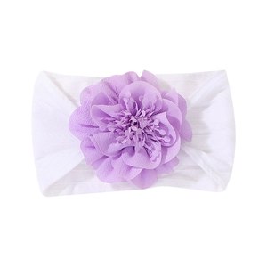 Infant headbands and socks set featuring a large purple chiffon flower on a white elastic band