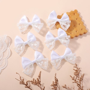 Sweet White Lace Satin Bow Hair Clip French Retro Duckbill Clip Elegant Ribbon Hair Accessories For Kids Girls Daily Party
